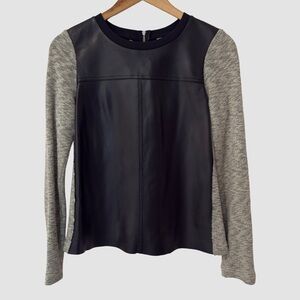 Rebecca Taylor Lamb Leather/ Knit Long Sleeve Crew Neck Top S
